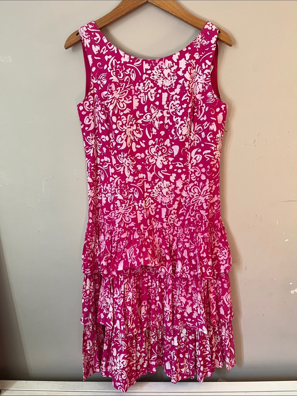 Bright Pink Floral Tiered Sleeveless Dress Laura Ashley